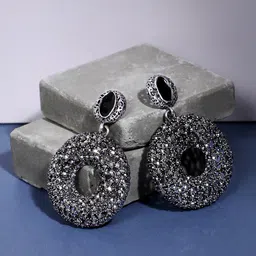 SOHI Silver-Plated Circular Stone Studded Drop Earrings-picture-38