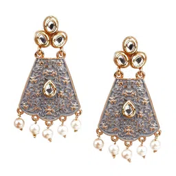 ODETTE Gold-Plated Contemporary Kundan Drop Earrings-picture-33
