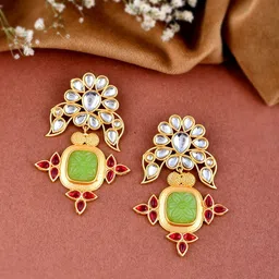 Silvermerc Designs Gold Pleated Kundan Contemporary Drop Earrings image 1