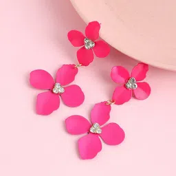 SOHI Gold Plated Pink Contemporary Drop Earrings-picture-25