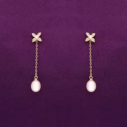 KAI JEWEL 92.5 Sterling Silver Gold-Plated CZ Studded & Pearls Contemporary Drop Earrings-picture-13