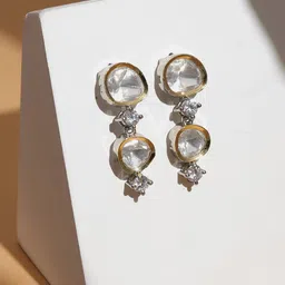 Ruby Raang Silver-Plated Contemporary Kundan Drop Earrings-image-77