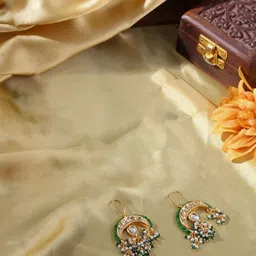 DUGRISTYLE Gold-Plated Kundan Studded & Beaded Classic Drop Earrings-picture-11