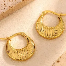 PUTSTYLE Gold-Plated Oval Stainless Steel Hoop Earrings-image-3