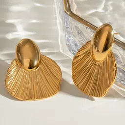 PUTSTYLE Gold-Plated Stainless Steel Contemporary Fish Tail Ribbed Drop Earrings-image-1