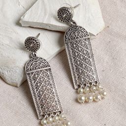 TEEJH Silver-Plated Contemporary Drop Earrings-picture-5
