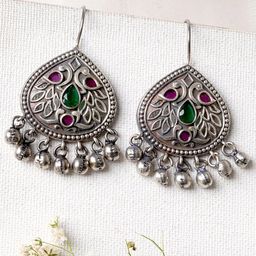 TEEJH Silver-Plated Contemporary Drop Earrings-picture-37