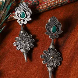 VENI Silver Toned Contemporary Stone Studded Drop Earrings-picture-36