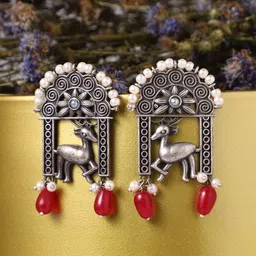 VENI Women Silver-Plated Oxidised Contemporary Drop Earrings-picture-37