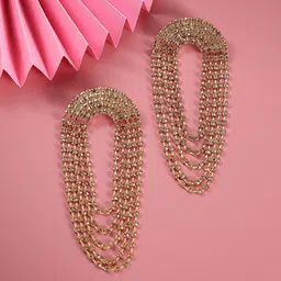 SOHI Gold-Plated Stone-Studded Contemporary Drop Earrings image 1