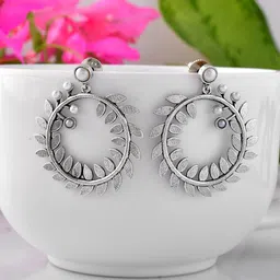 Voylla Silver-Plated Beaded Oxidised Drop Earrings-picture-22