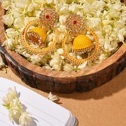 SOHI Women Gold-Plated Yellow Contemporary Drop Earrings-picture-26