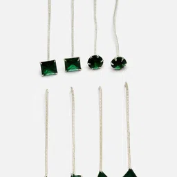 Aazeen Set Of 4 Rhodium-Plated Contemporary Drop Earrings-picture-14