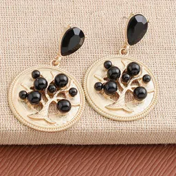 SOHI Women Black & Gold-Toned Contemporary Drop Earrings-picture-14
