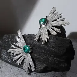 SOHI Silver-Plated Oxidised Stud Earrings-picture-16