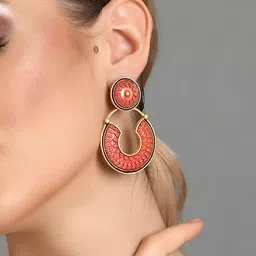 Fida  Women Gold Plated & Orange Contemporary Drop Earrings-picture-20