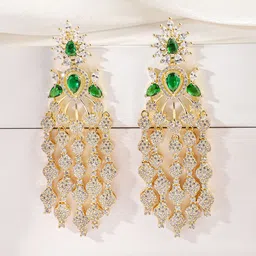 Rubans 22K Gold-Plated Emerald & AAA Cubic Zirconia Studded Long Dangle Earrings image 2