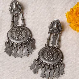 TEEJH Silver-Plated Contemporary Drop Earrings-picture-15