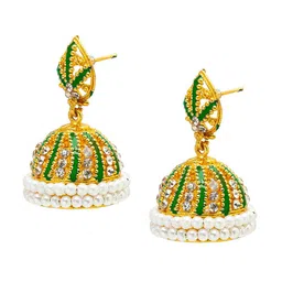 Shining Jewel - By Shivansh Gold Plated Contemporary Jhumkas Earrings image 4