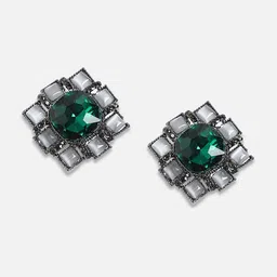 SOHI Silver Plated Artificial Stones Studded Studs Earrings image 5