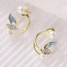 Krelin Gold-Plated Stones-Studded Leaf-Shape Earrings image 5