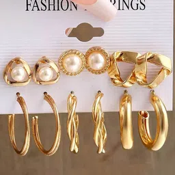 Bohey by KARATCART Gold Plated Set Of 6 Contemporary Studs & Hoop Earrings image 2