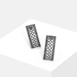 SOHI Silver-Toned Contemporary Studs Earrings image 2