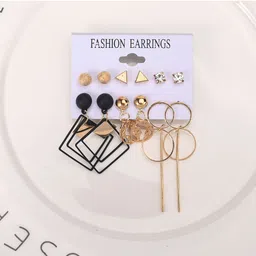Vembley Set Of 6 Gold-Toned Contemporary Studs & Drop Earrings image 5