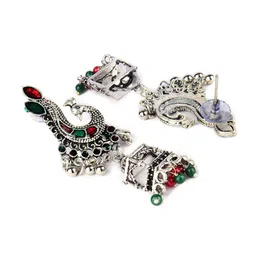 DESI COLOUR Silver-Toned Peacock Shaped Chandbalis Earrings image 2