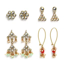 KARATCART Set of 4 Gold Plated Kundan Classic Drop Earrings image 3