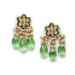 DUGRISTYLE Green & White Handcrafted Classic Drop Earrings image 3