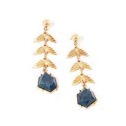 Accessorize London Navy Blue & Gold -Toned Leaf Shaped Drop Earrings image 2