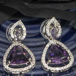 Manikya Rhodium Plated American Diamond-Studded Teardrop Shaped Drop Earrings image 3