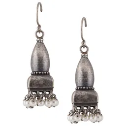 TEEJH Silver-Plated Beaded Oxidised Jhumkas image 2