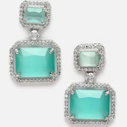 Kennice Rhodium-Plated AD Studded Square Drop Earrings image 3