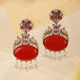 Saraf RS Jewellery Silver-Plated American Diamond Studded Contemporary Drop Earrings image 2
