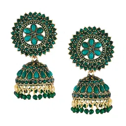 MEENAZ Gold-Plated American Diamond-Studded & Beaded Jhumkas image 3
