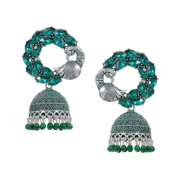 Crunchy Fashion Green Contemporary Jhumkas Earrings image 2