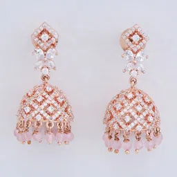 Kushal's Fashion Jewellery Rose Gold-Plated Cubic Zirconia-Studded Jhumkas image 2