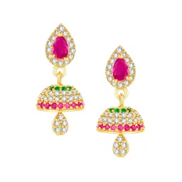 Peora Gold-Plated CZ Studded Teardrop Shaped Jhumkas image 4