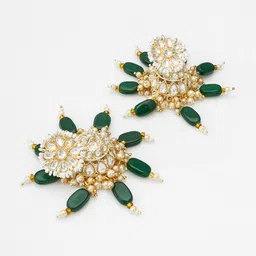 aadita Gold-Plated Stone-Studded & Beaded Contemporary Jhumkas image 2
