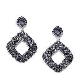 DIVASTRI Silver-Plated Artificial Stones Studded Diamond Shaped Drop Earrings image 3