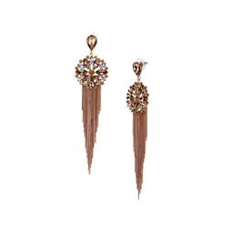 DIVASTRI Gold-Plated Artificial Stones Studded Tasselled Drop Earrings image 3
