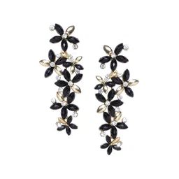DIVASTRI Gold-Plated Artificial Stones Studed Floral Drop Earrings image 3