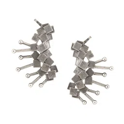 TEEJH Silver- Plated  Oxidised Contemporary Ear Cuff Earrings image 4