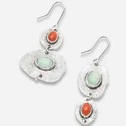 SOHI Blue & Red Contemporary Silver Plated Drop Earrings image 3