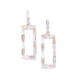 DIVASTRI Gold-Plated Artificial Stones Studded Geometric Shaped Drop Earrings image 3