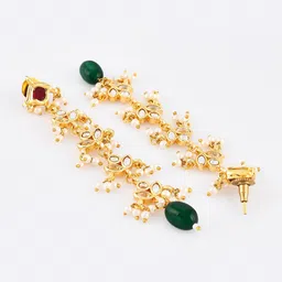 DASTOOR Gold-Plated Kundan Studded Contemporary Drop Earrings image 2