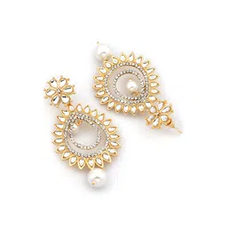 AccessHer Gold-Toned Teardrop Shaped Drop Earrings image 2
