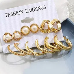 Bohey by KARATCART Gold Plated Set Of 6 Contemporary Studs & Hoop Earrings image 4